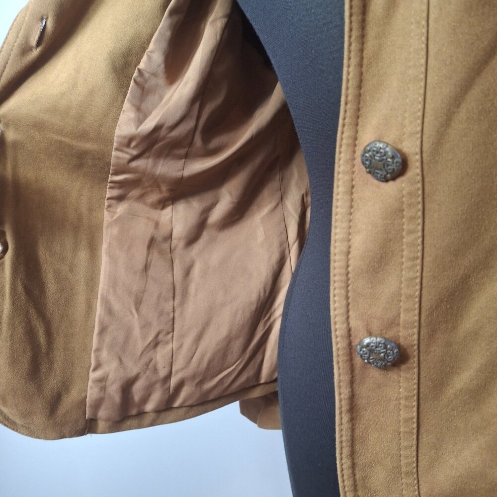 Conrad C Proportion Petite Womens Faux Suede Blazer Jacket Sz 12 Brown Coat Y2K - Picture 13 of 16